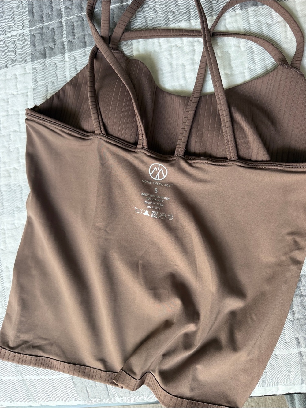 Women's Ribbed Strappy Tank Top - Brown - Picture 6 of 7